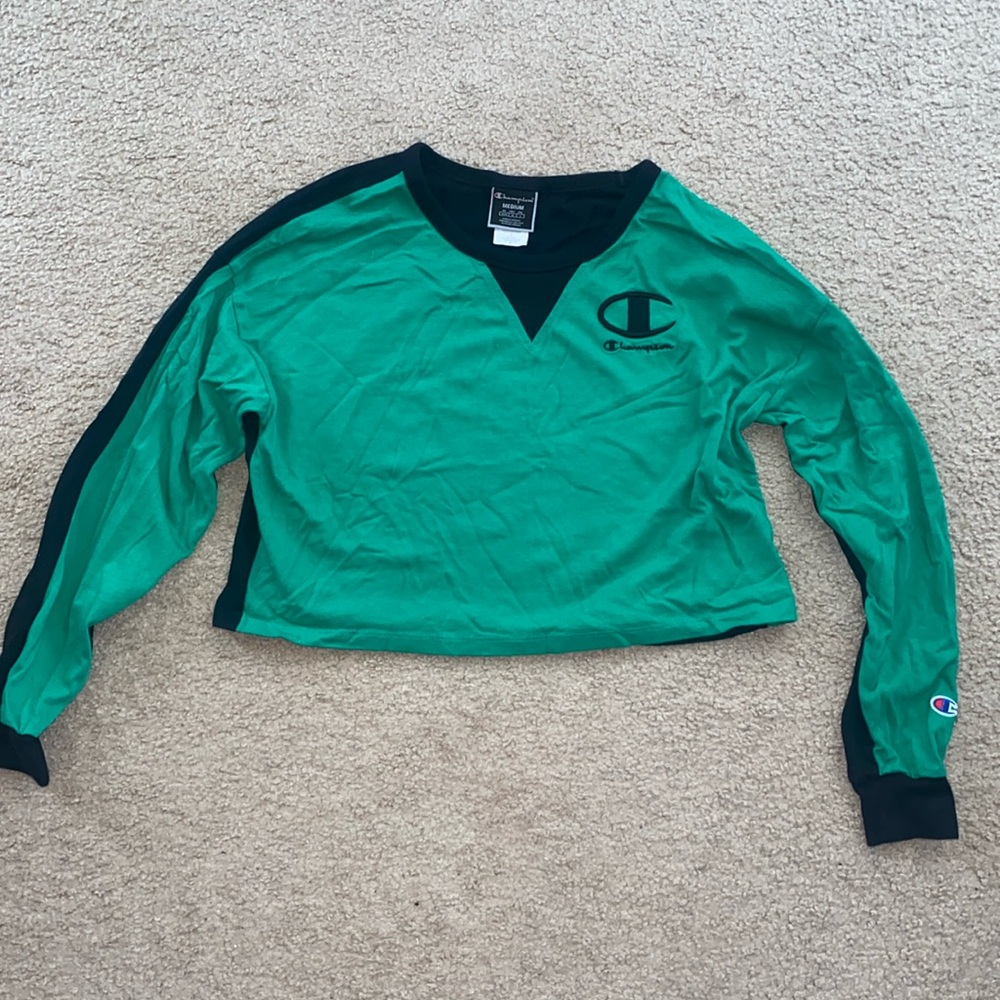 Champion Green Cropped Long Sleeve Top